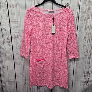 Cabana Life XS Pink White Floral 3/4 Sleeve Shift Dress 50+ UV Protection NWT